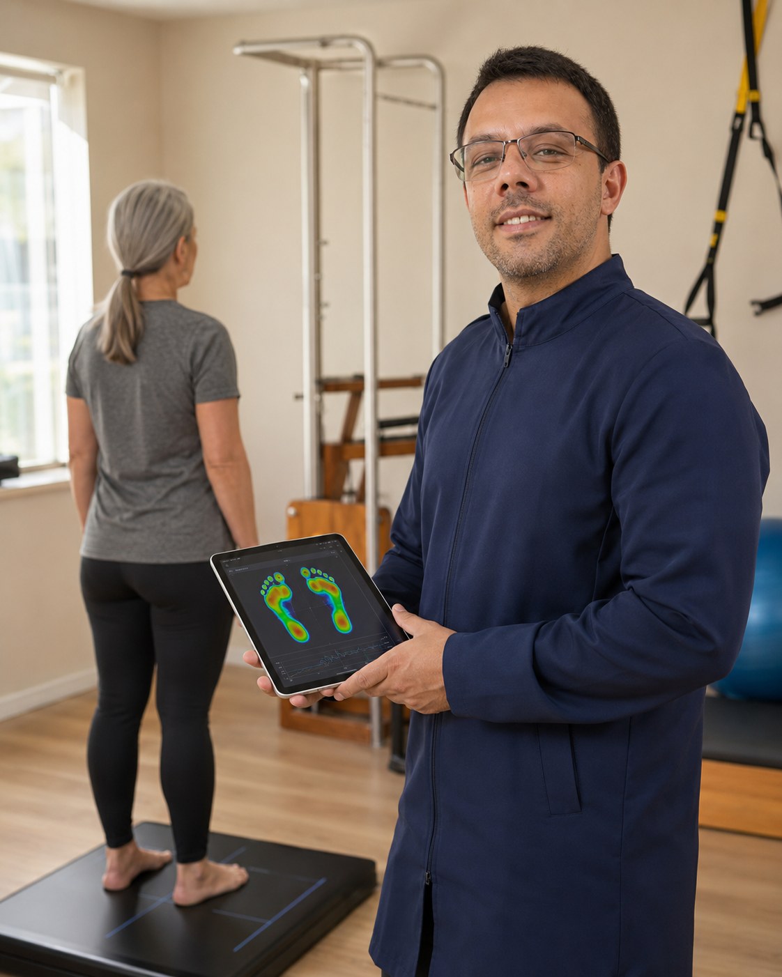 Dr. Rafael Straub conduzindo avaliação biomecânica